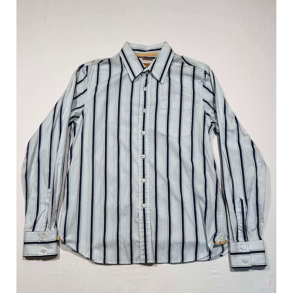 Trailer Mens XL Vintage Fit Blue Striped Button Down 100% Cotton Long Sleeve
